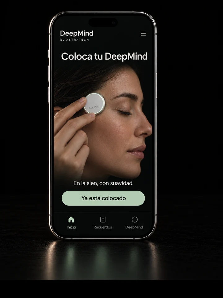 Pantalla de la app que muestra cómo colocar DeepMind sobre la sien.
